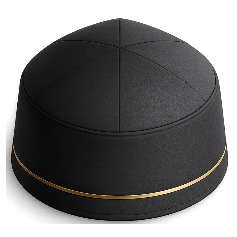 Black Islamic Prayer Cap Topi Kufi with Gold Trim PNG