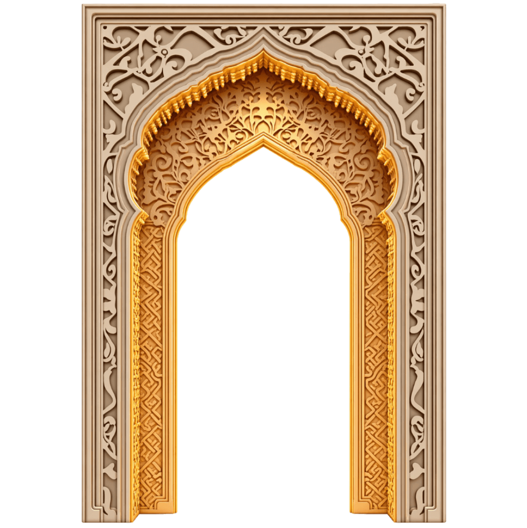 Islamic Mihrab Arch Golden Arabic Carving Mosque Frame PNG
