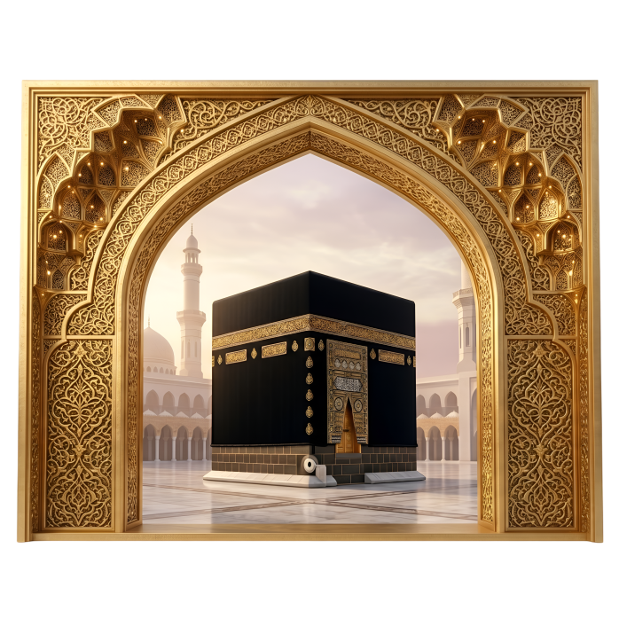 Kaaba Golden Islamic Arch Frame Makkah Background PNG
