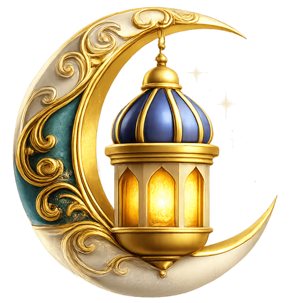 Ramadan Crescent Moon with Golden Lantern Islamic PNG