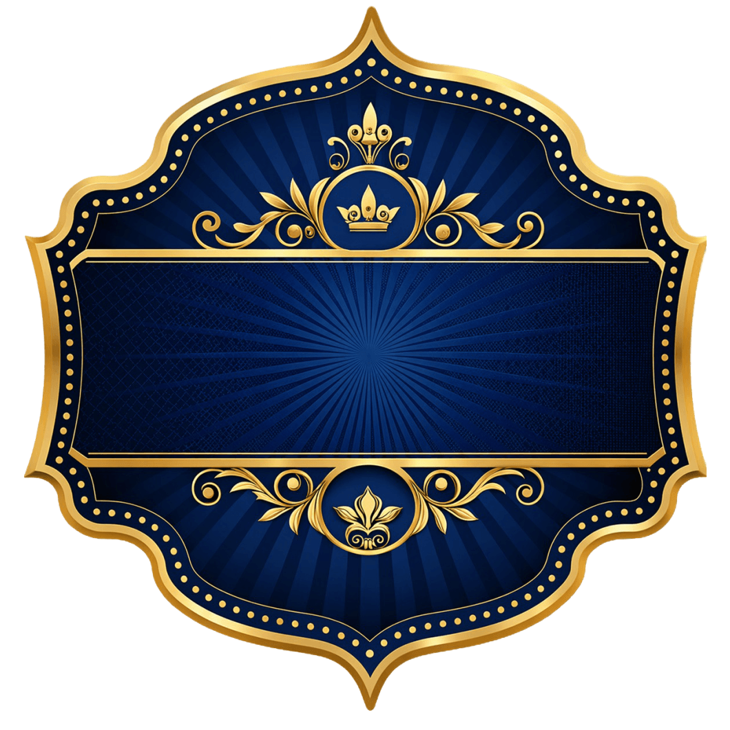 Royal Blue Gold Vintage Label Frame with Crown PNG